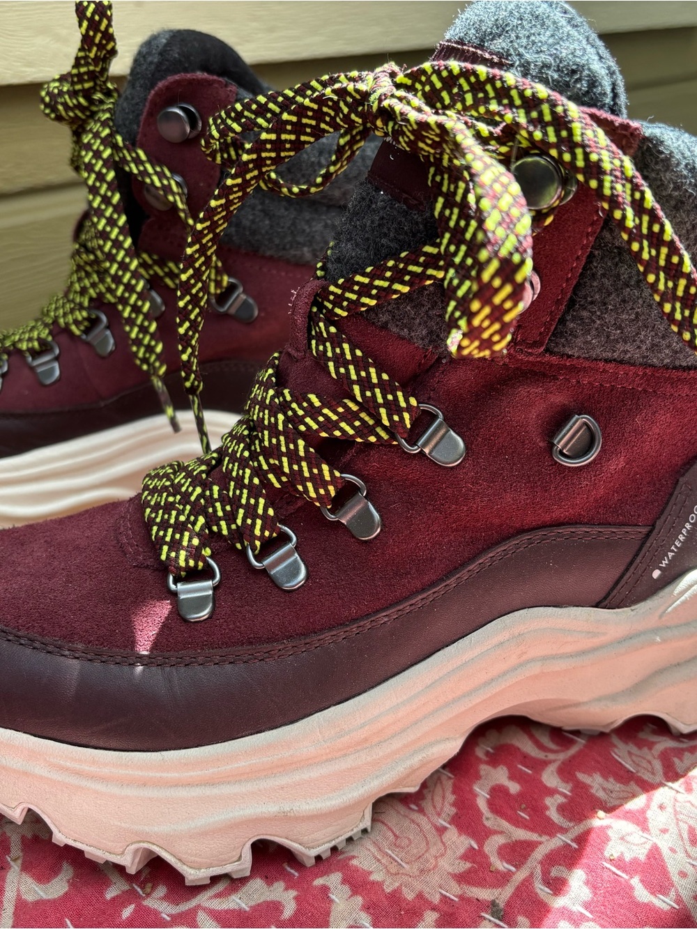 Sorel Burgundy Suede Lace-Up Platform Hiking Boots